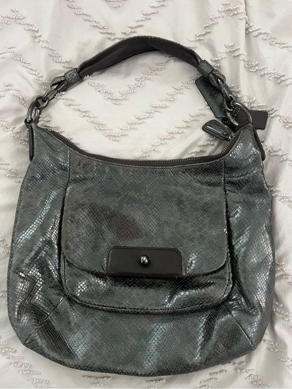Coach Kristin Metallic Charcoal brown snake Hobo Shoulder Bag